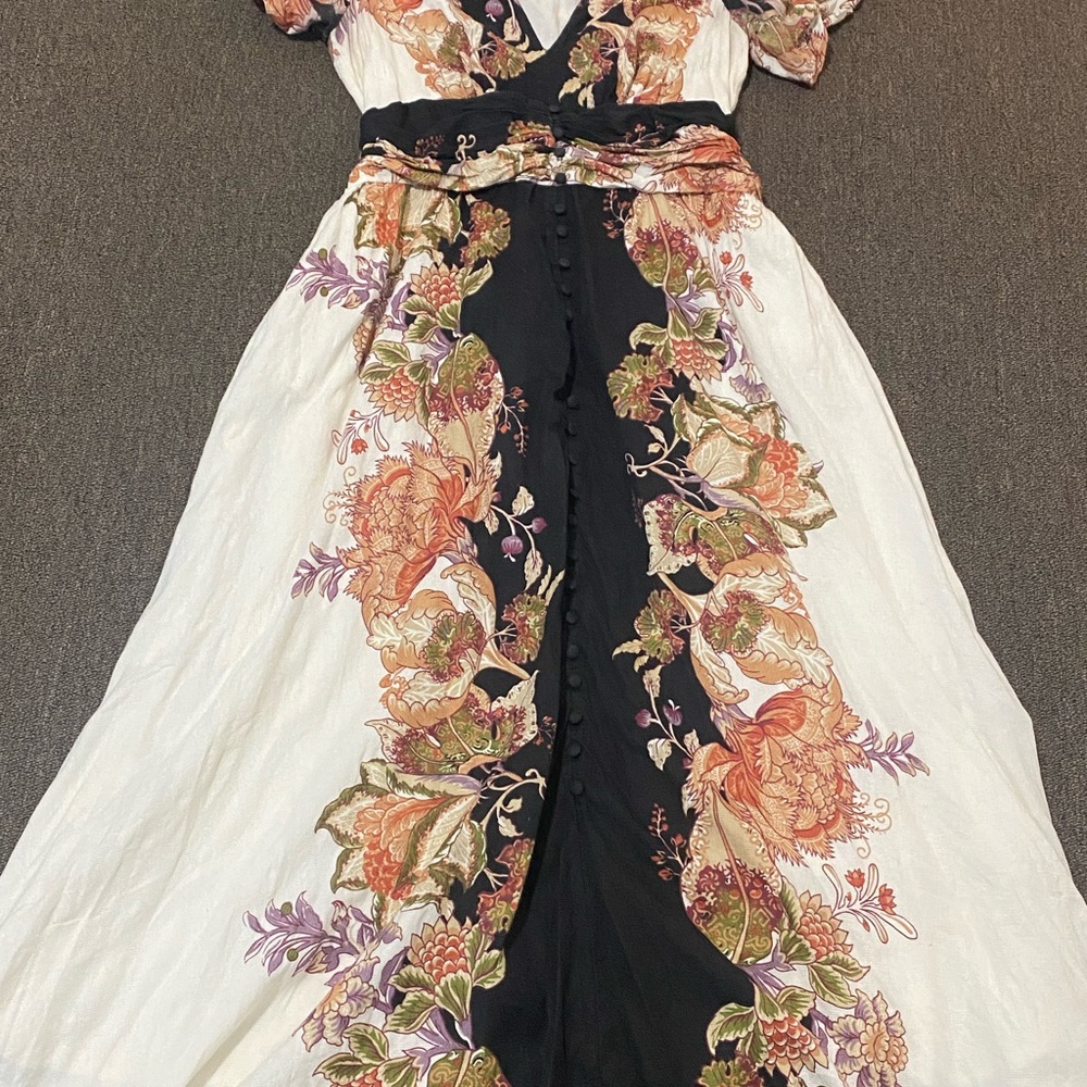 Anthropologie Floral Maxi Dress - Black, White, and Orange